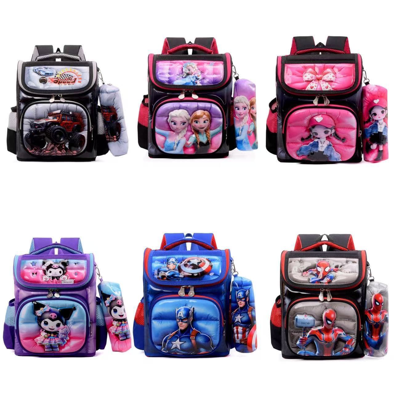 Two-Piece Set Student Backpack Large Capacity Double Shoulder Bag for Boys and Girls Kuromi Backpack Spider-Man Backpack
