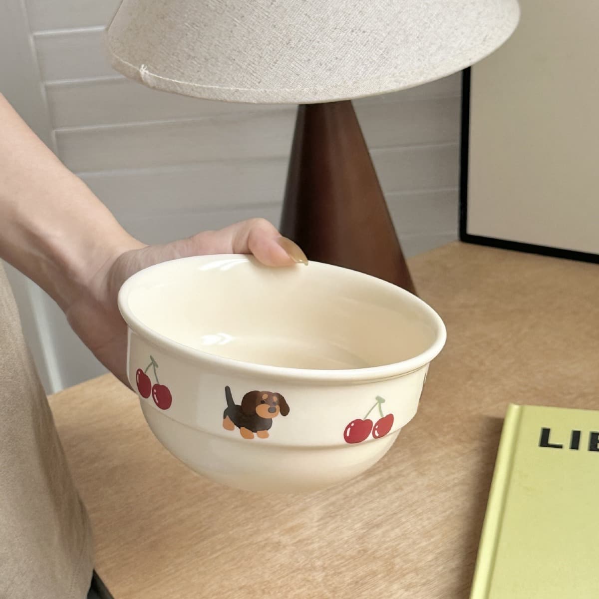 Original Cherry Dachshund Strawberry Bowl Ceramic Tableware Household Rice Bowl Salad Yogurt Bowl Cute Style