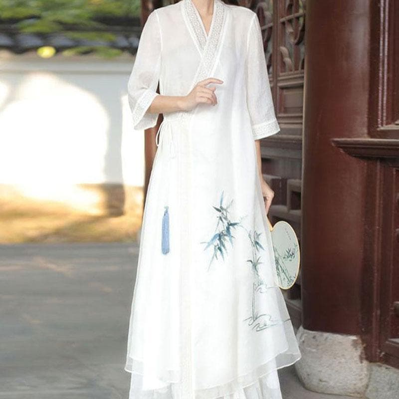 New Chinese Zen-inspired women's Hanfu-style dress, fairy-like tea dress, tea ceremony attire, ancient style skirt.