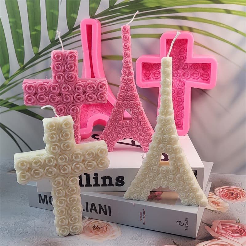 Rose Cross Scented Candle Silicone Mold Rose Tower Candle Silicone Mold A9826