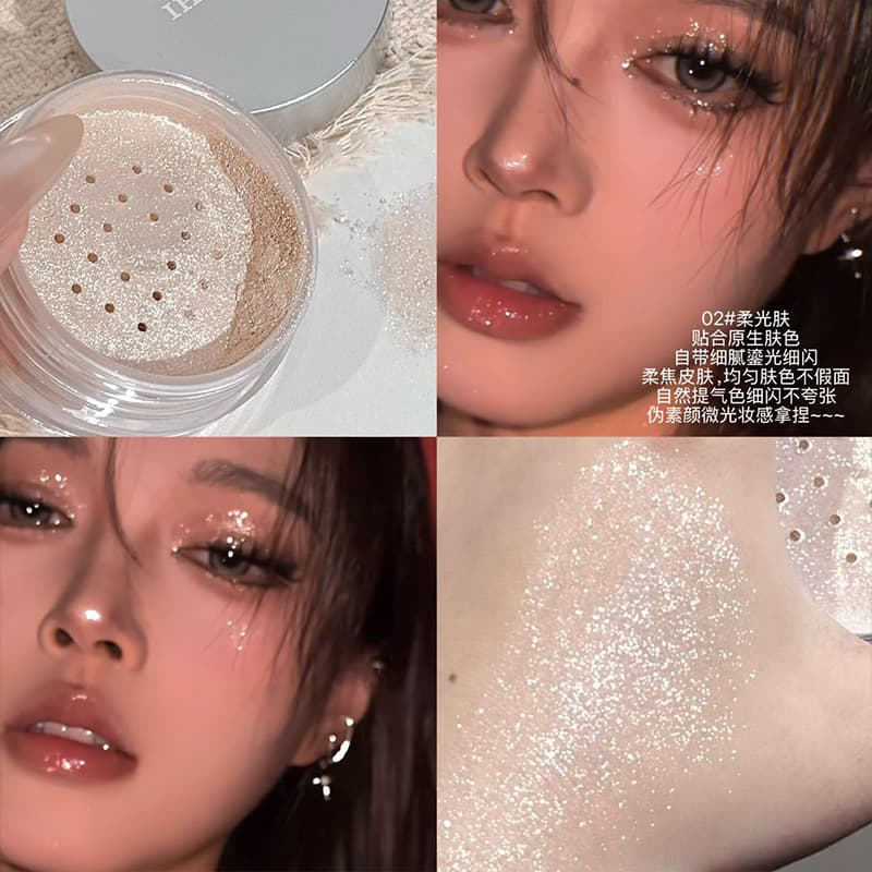 Cloud Shimmer Mist Highlighter Setting Powder 2-in-1 Micro-Shimmer Oil-Control Fine Texture Lightweight Soft-Focus Loose Powder