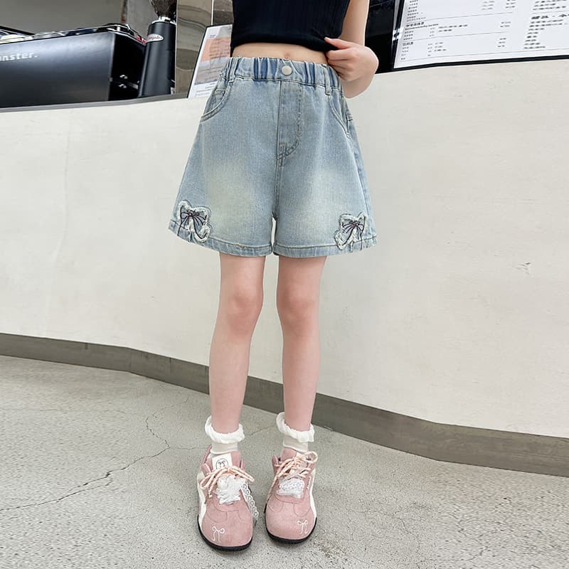 Girls' Denim Shorts 2025 Summer New Style Big Children's Fashionable Western Design Versatile Casual Jeans Hot Pants