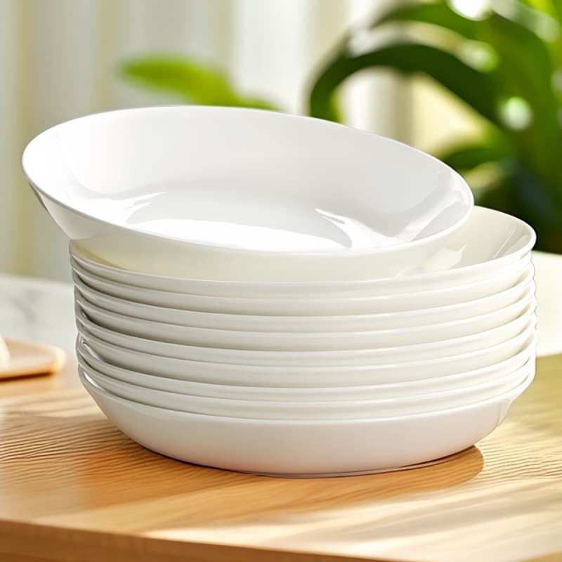 Pure White Advanced New Bone China Dinnerware Set, Minimalist Ceramic Deep Plates and Small Dishes for Home