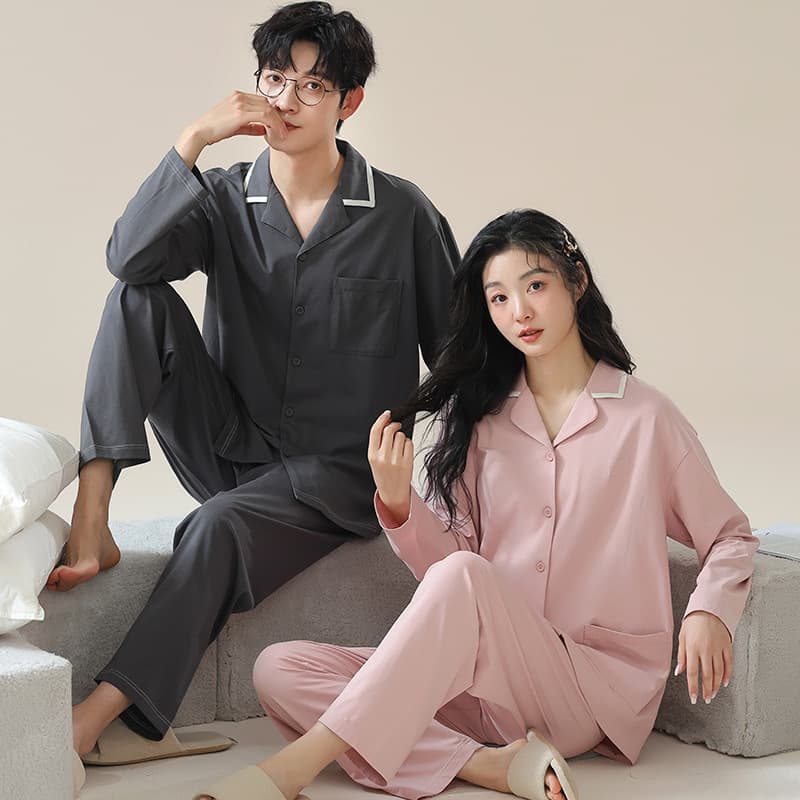 Couple's Sleepwear Long Sleeve Open Cardigan Home Clothes Spring Autumn Style Women's Model Comfortable Cotton Pajamas Set