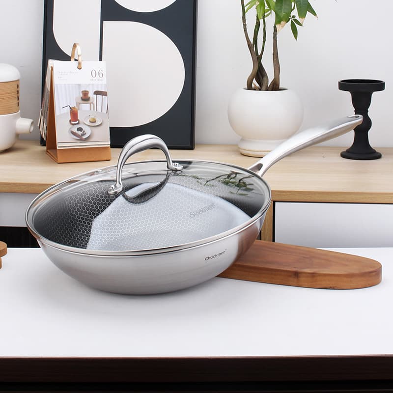 Chockmen Zhuodeming 18/10 Stainless Steel Honeycomb Pattern Non-Stick Coating Wok for Home Use 30cm
