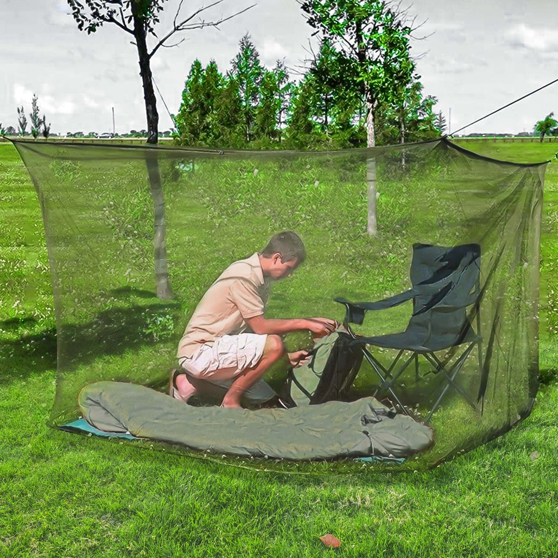 Cross-Border Summer Travel Mosquito Net, Portable Outdoor Single Folding Bed Mosquito Net, Four-Sided Mosquito Net, Mosquito-Proof Tent