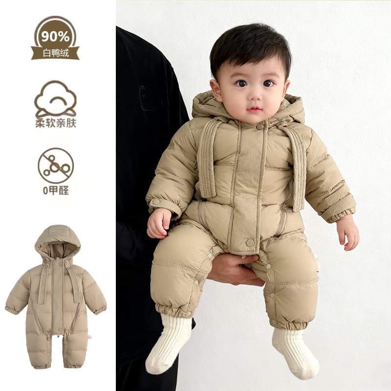 Baby Down Jumpsuit for Boys, Winter Outwear Bodysuit, Thickened Crawling Suit, Lightweight and Warm Winter Clothing