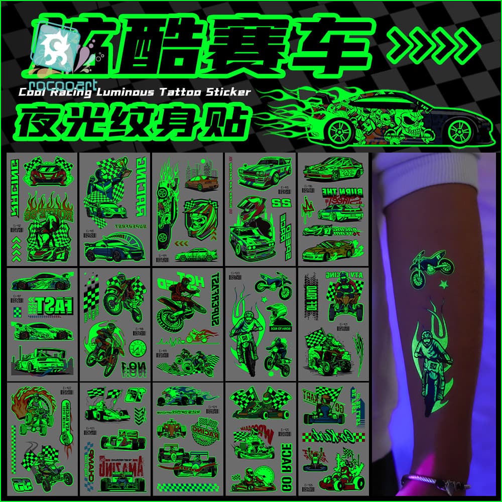 Rikalon Waterproof Luminous Tattoo Stickers for Night Party Motorcycle Racing Car Decals Cool Design Water Transfer Printing