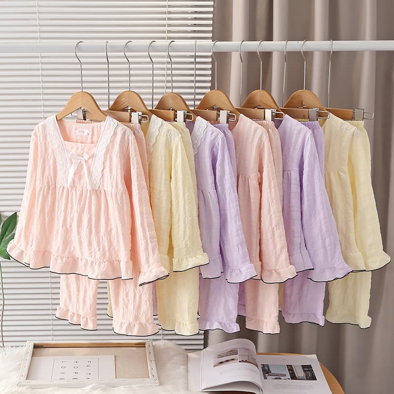 2026 New Style Girls' Homewear Set Summer Long-Sleeve Pajamas Thin Air Conditioning Wear Kids' Clothing Wholesale