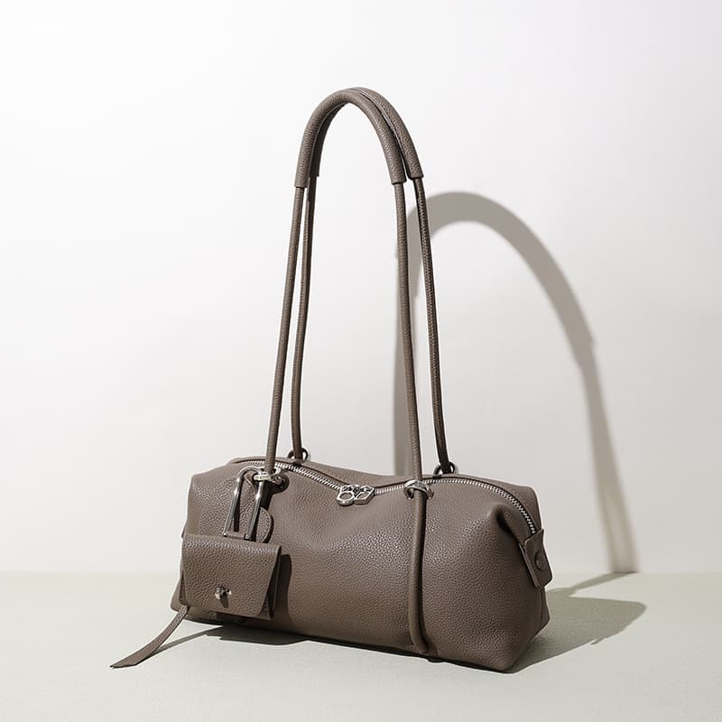 Handheld Boston Pillow Bag Korean-Style Baguette Underarm Bag Genuine Leather Versatile Niche Fashion Commute Shoulder Bag for Women