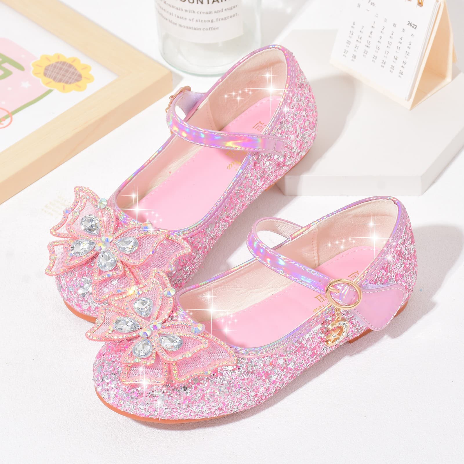 Girls Single Shoes 2026 Autumn New Crystal Shoes Little Girl Soft Sole Princess Shoes Fashion Children Baby Leather Shoes