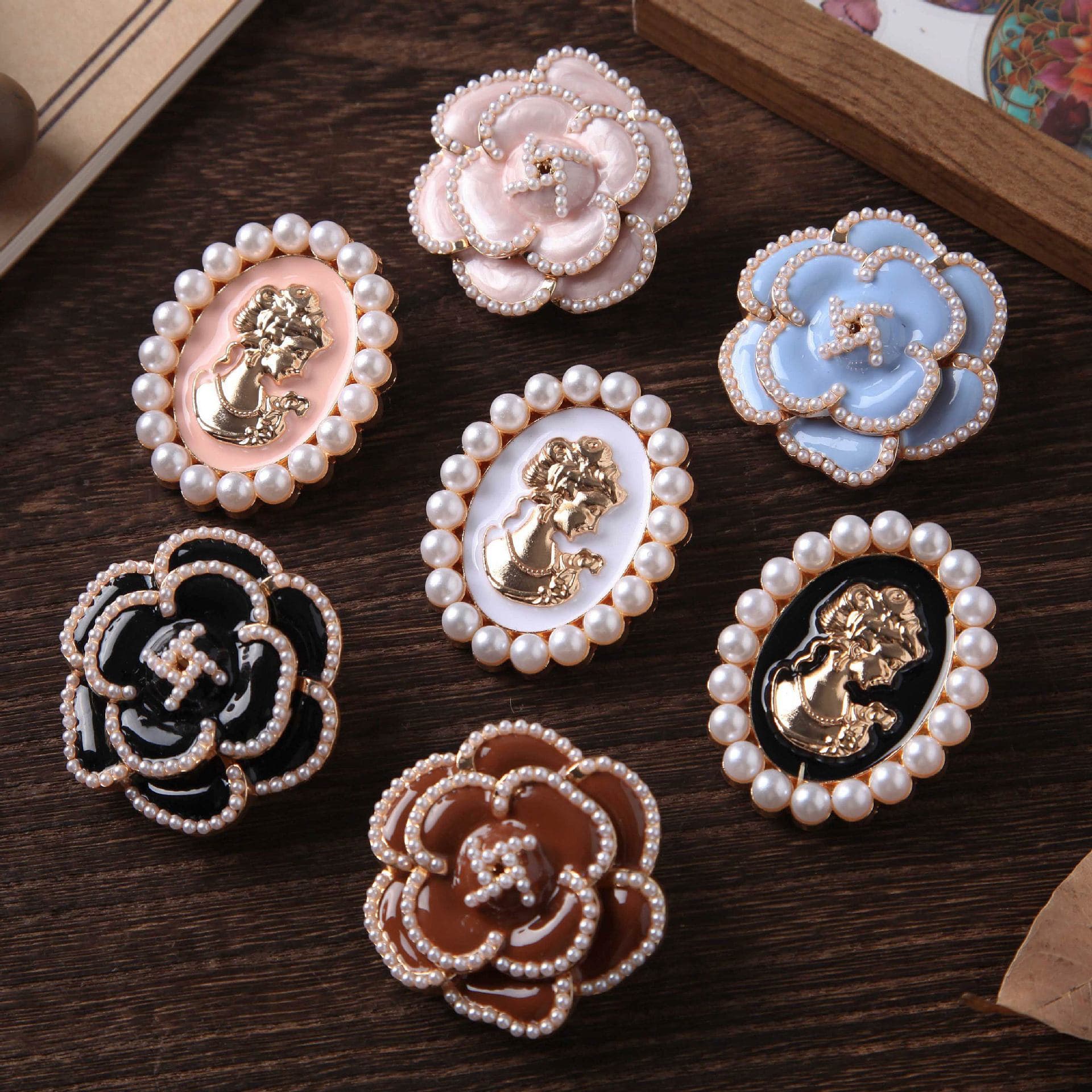 Creative Stationery Vintage Scrapbook Clips DIY Decorative Clips Camellia Beauty Pearl Decorative Metal Clips Wholesale