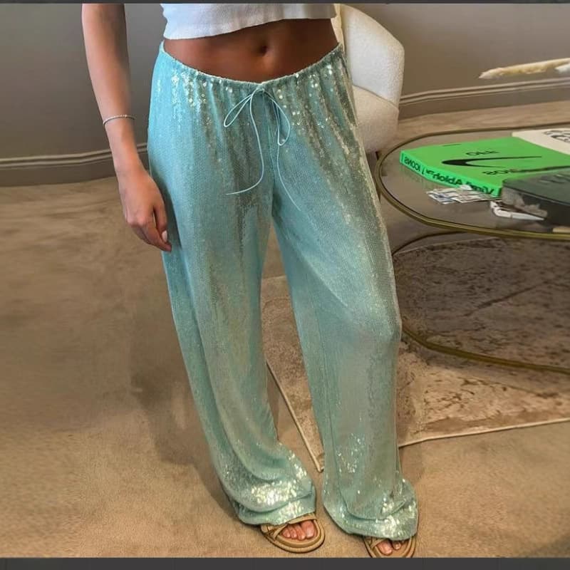 2025 New European and American Cross-Border Fashion Casual Pants for Women, Loose Sequin Slim Fit Long Pants on Amazon
