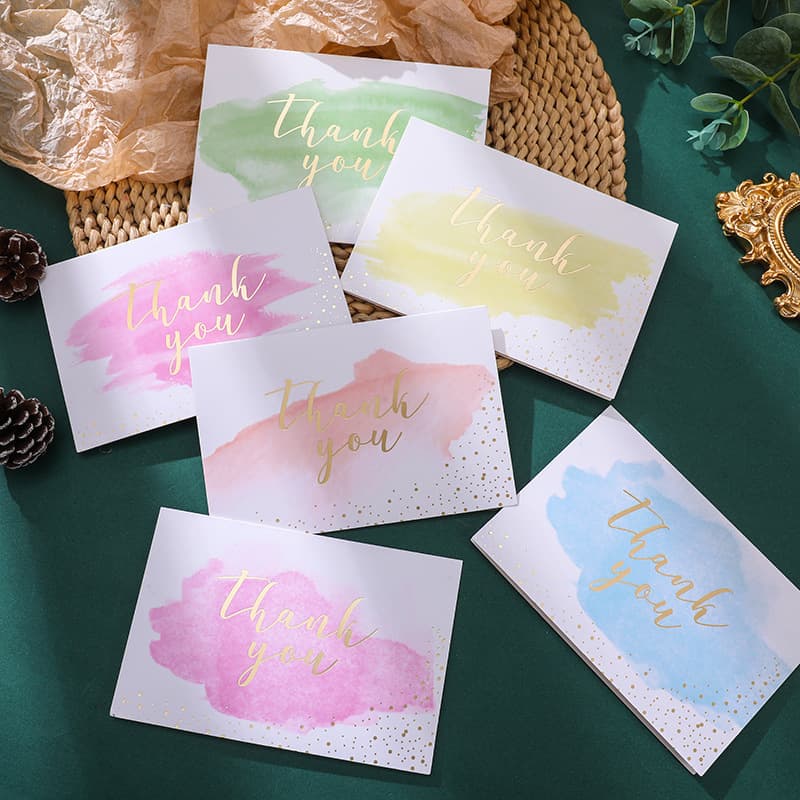 Cross-border Festival Birthday Greeting Card Watercolor Thanksgiving Gold Foil Thank You Card Message Amazon Stock with Envelope Set