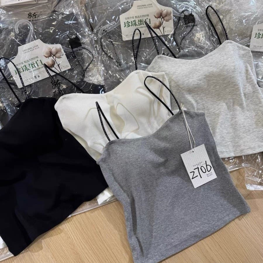 Spring Summer New Pure Cotton Tank Top Thin Strap Backless Camisole Tube Top Women Thin Anti-Flash Fixed Cup Inner Wear