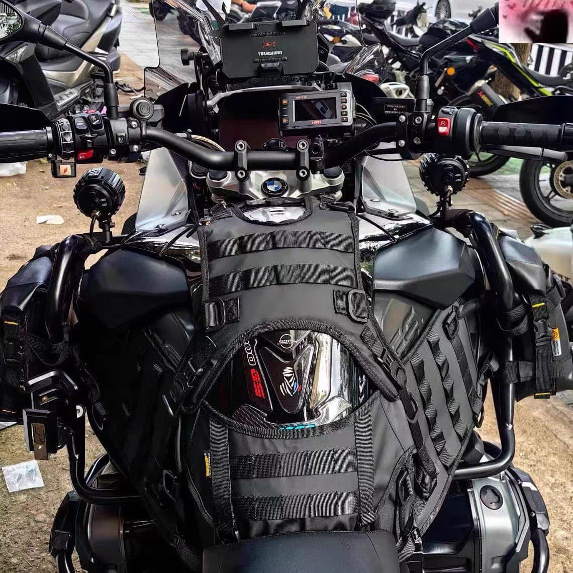 Motorcycle Fuel Tank Vest Kit with Accessory Crash Bar Waterproof Bag Mounting Base Motorcycle Gear Mounting Vest