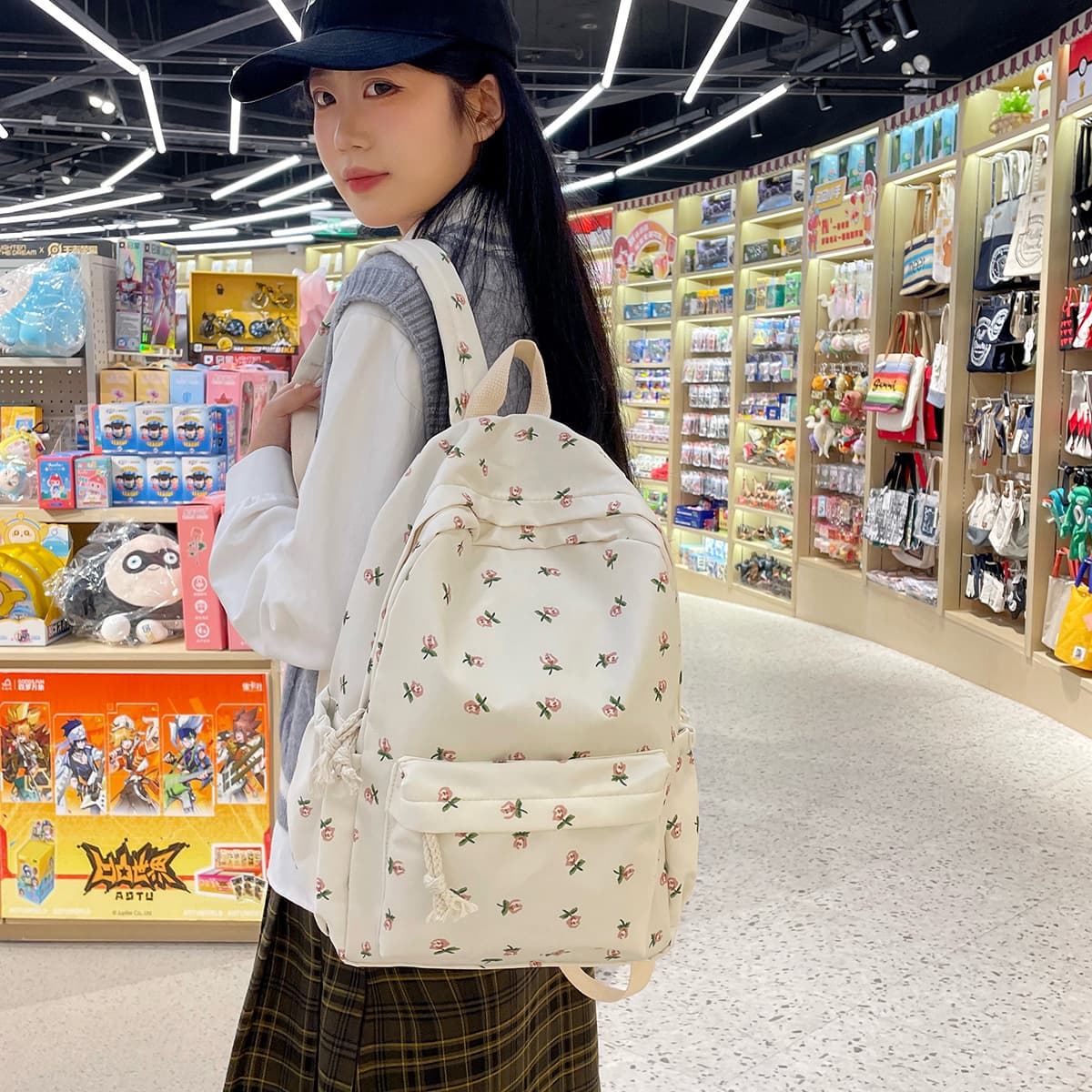 New high school college student schoolbag, cute girl schoolbag, campus Korean style backpack, large capacity, small floral backpack