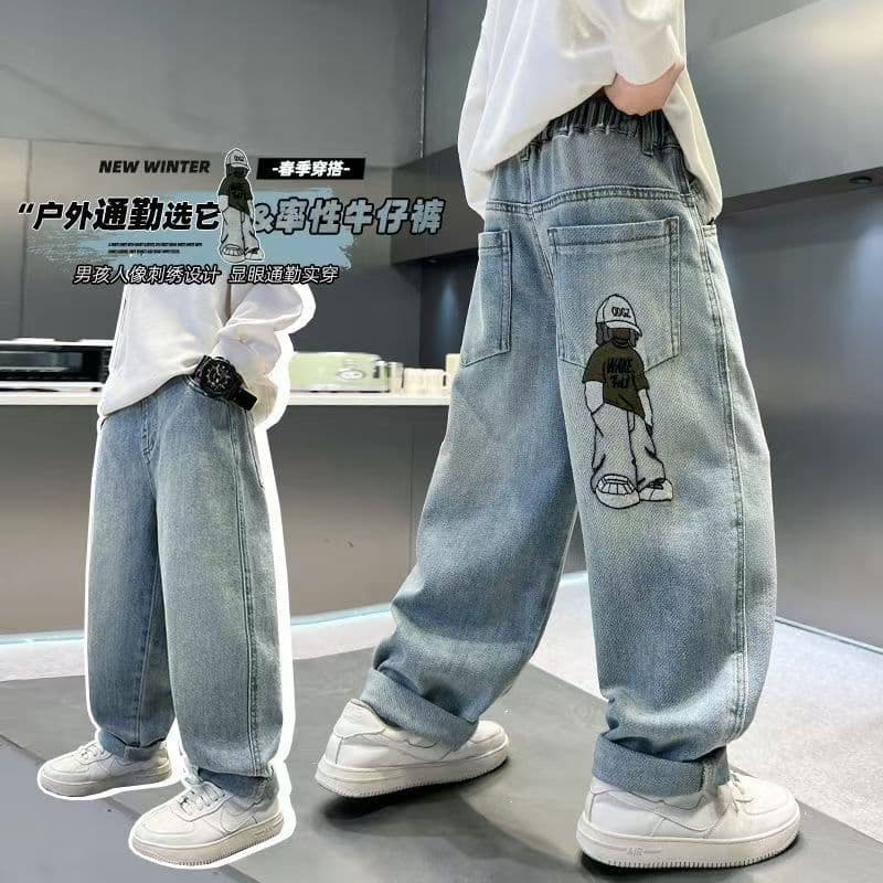 Boys' Jeans Spring/Fall 2025 New Children's Pants Stylish Korean Style Casual Long Pants for Older Kids