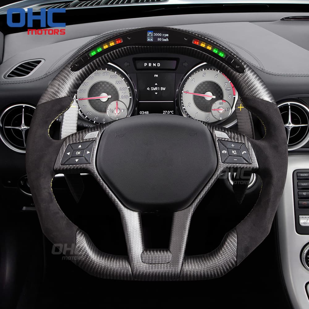 For Mercedes-Benz E-Class C63 W204 W205 AMG Matte Carbon Fiber LED Sequential Turn Signal Steering Wheel Modification Assembly