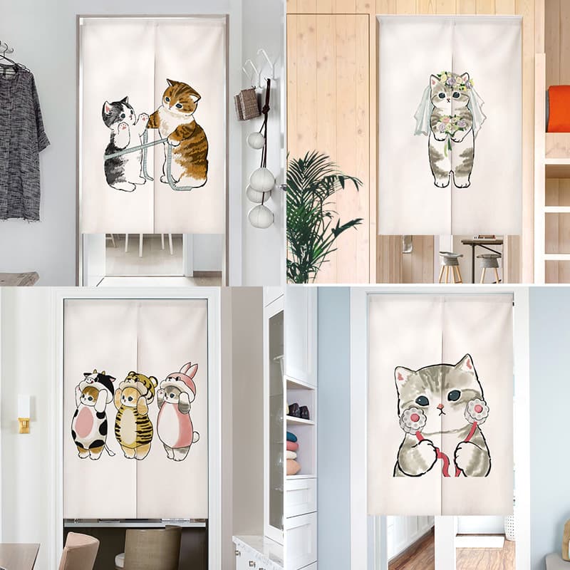 Cartoon cat illustration door curtain household simple kitchen bathroom partition curtain bedroom door cloth blocking hanging cloth half curtain