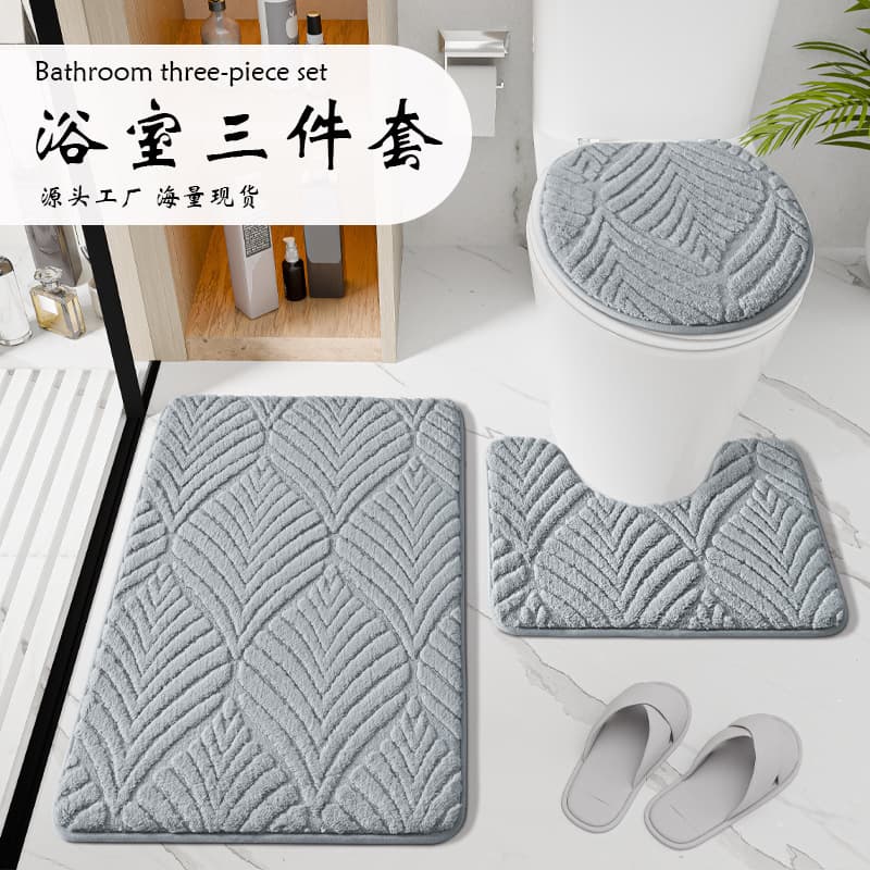 Cross-border Comfortable Velvet Bathroom Toilet Mat 3-Piece Set, Water-Absorbent Non-Slip Foot Mat for Bathroom Entrance