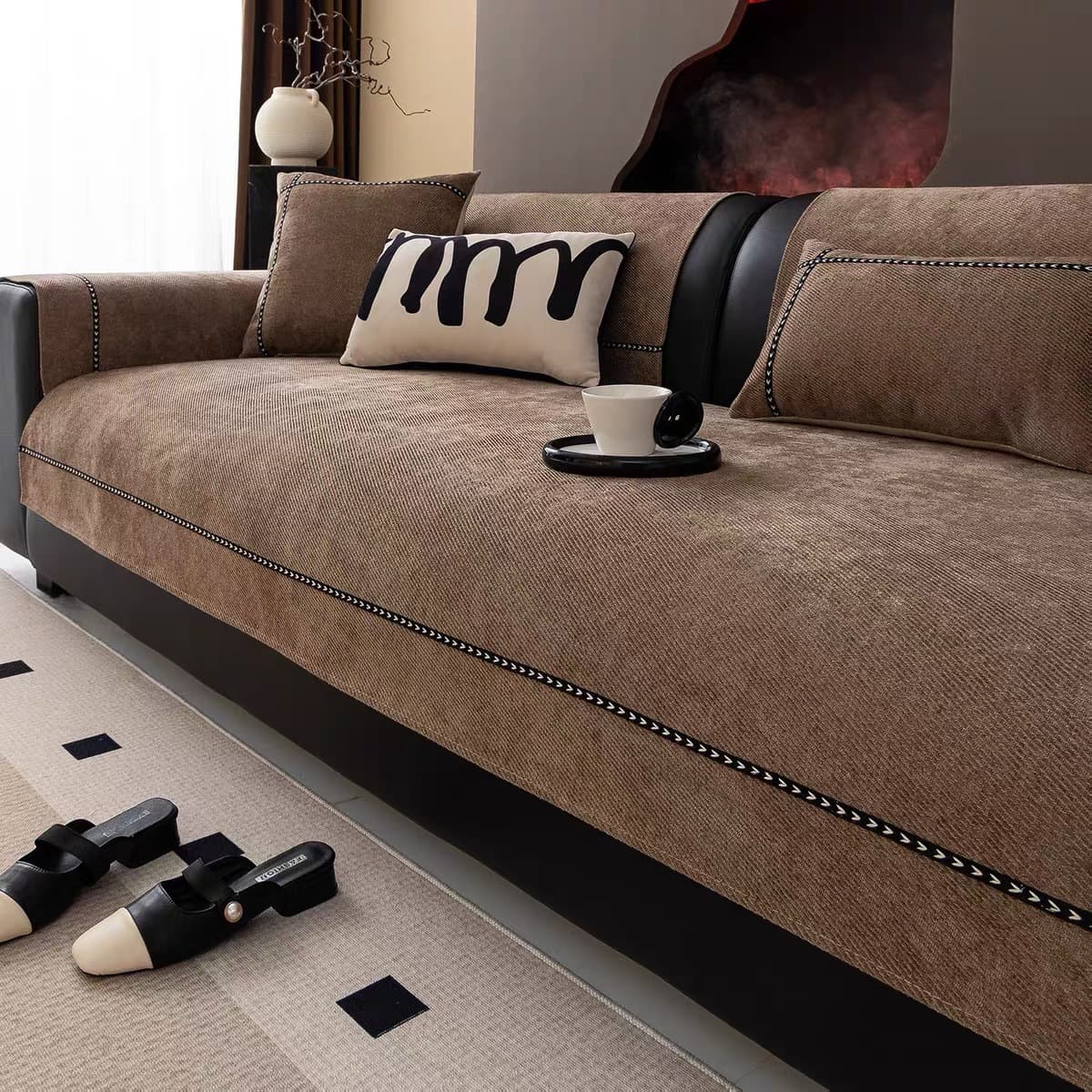 Chenille sofa cushion for all seasons 2025 new high-end leather sofa special fixed anti-slip cushion cover