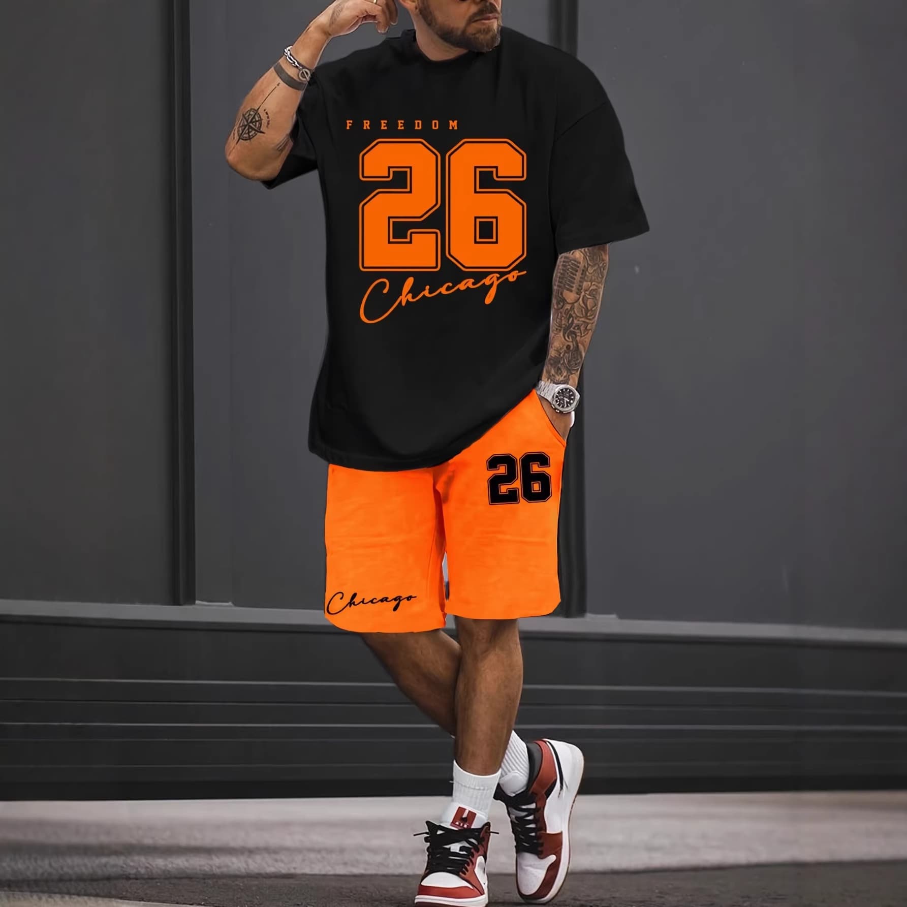 Cross-border summer TEMU 3D printed men's suit short-sleeved T-shirt + beach shorts men's casual sports suit
