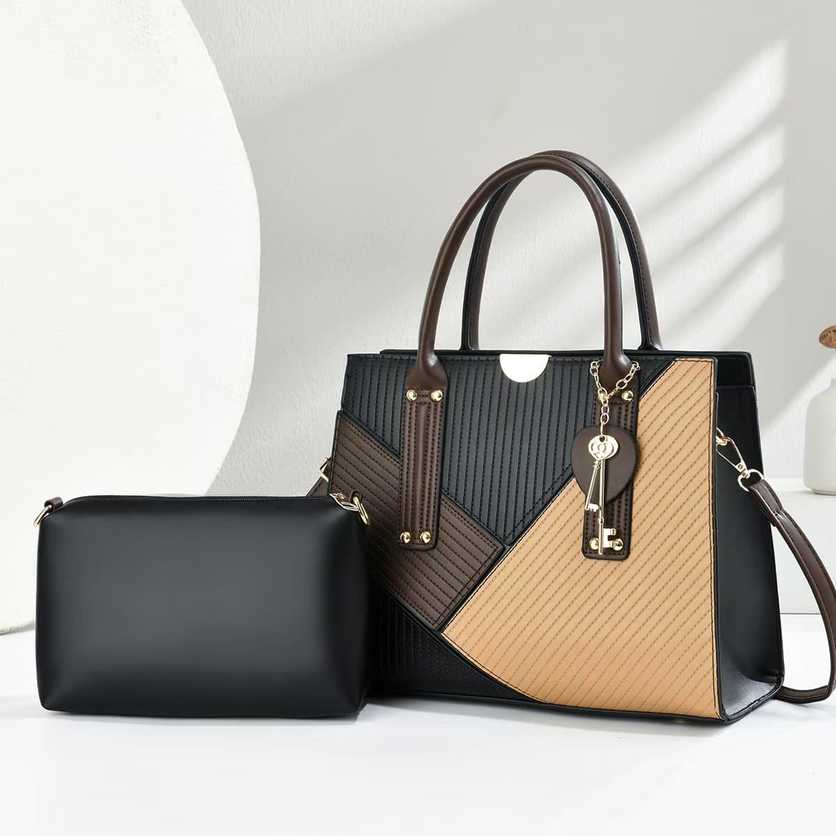 Women's Cross-Border Color-Block Handbag & Shoulder Bag Set Large Capacity Two-Piece Set Source