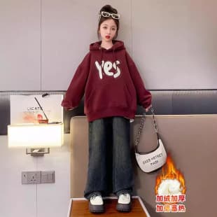 Girls' Fleece-Lined Hoodie Fall/Winter 2026 New Fashionable Trendy Children's Hooded Sweatshirt Long-Sleeve Top