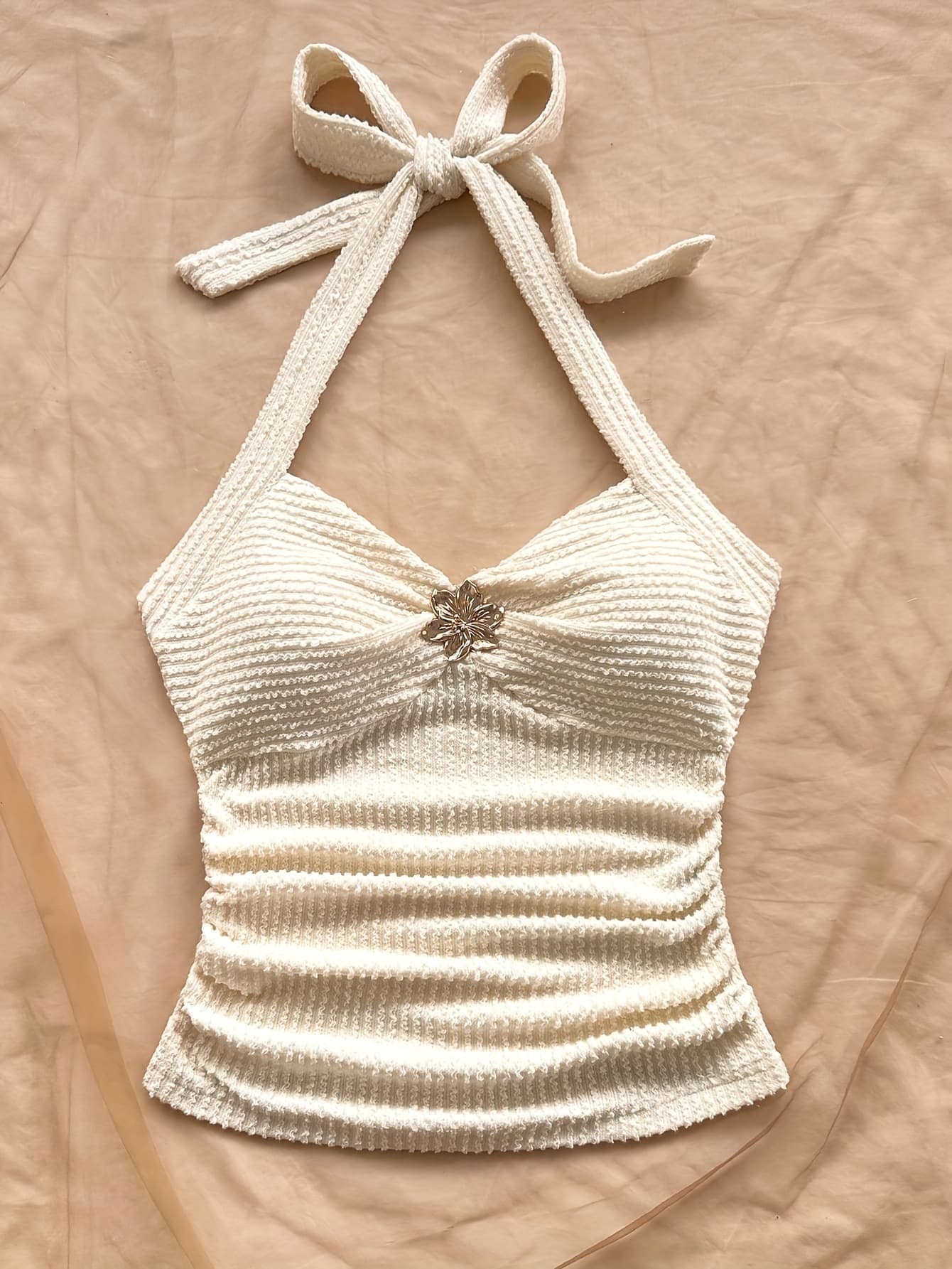 Cross-border stock American pure sexy fitted pleated V-neck top for women, designed with tie-up halter vest, hot girl style