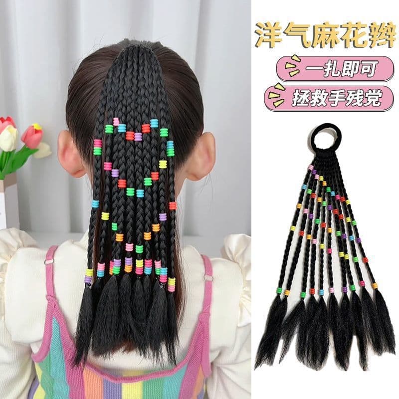 Girls' handmade beaded braids high ponytail hair rope headband sweet and cool playful colorful beads dirty braids wig braids hair accessories