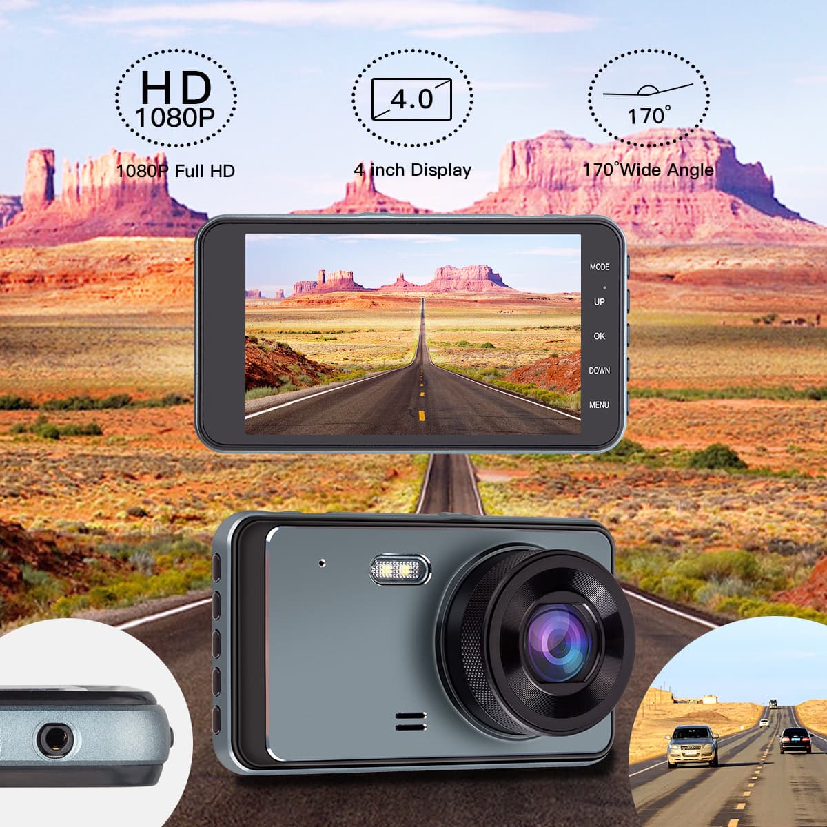 New 4-Inch Dash Cam HD Night Vision Dual Lens Metal Driving Recorder Reverse Camera 1080P