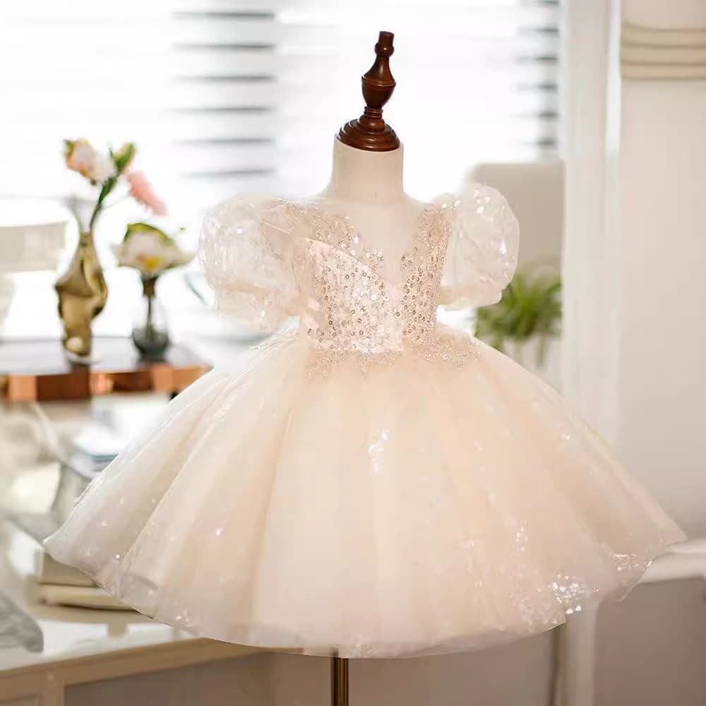 Super Fairy Kids Dress Princess Gown Flower Girl Wedding Dress 1-Year-Old Baby Girl Birthday Tutu Skirt Piano Performance Costume