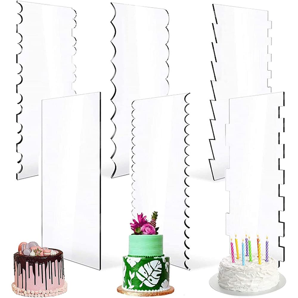Transparent Acrylic Cake Scraper Set Smooth Tools For Cake Striped Edge Icing Side Scraper Set