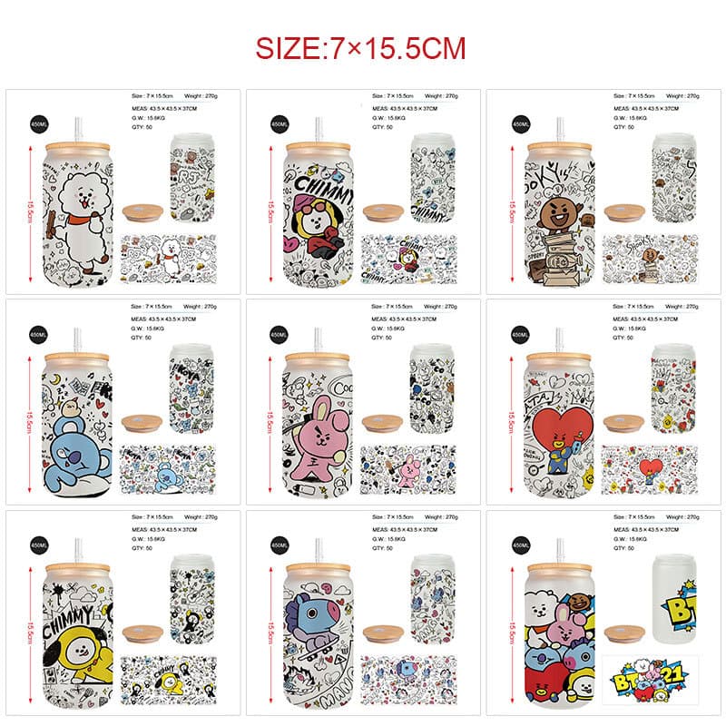 BTS bulletproof youth group peripheral bamboo lid water cup cute straw cup drinking cup student home frosted glass cup