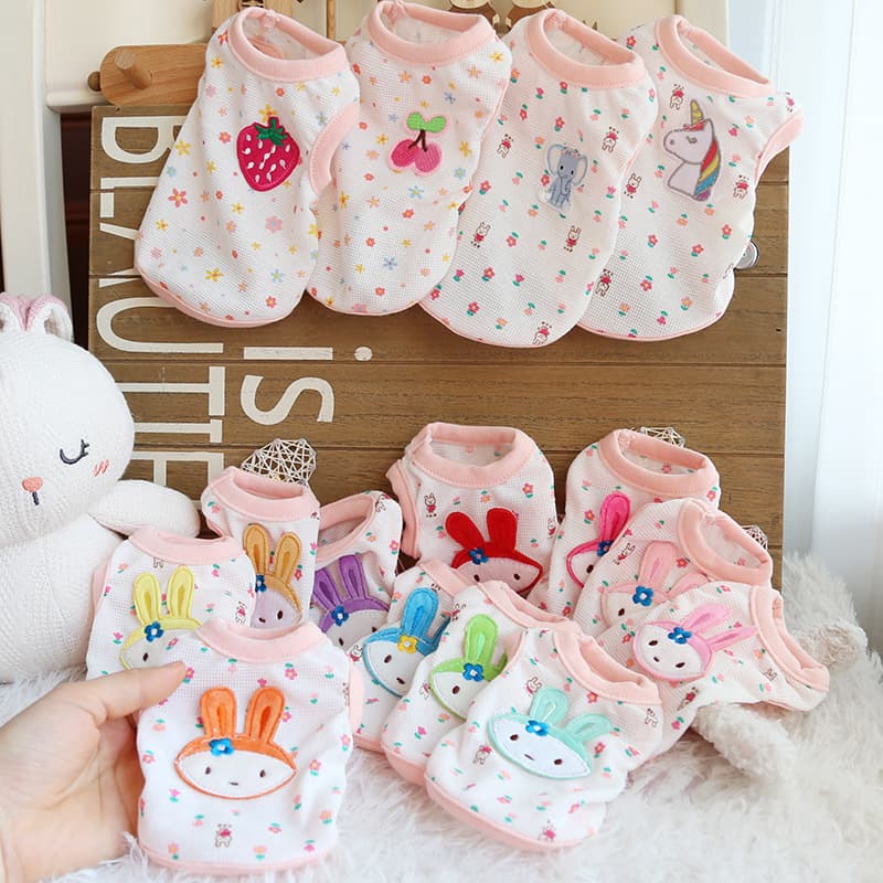 Petstyle Little Flower Bunny Milk Dog Coat - Cute Cotton Puppy Kitten Clothes for Newborn Cats