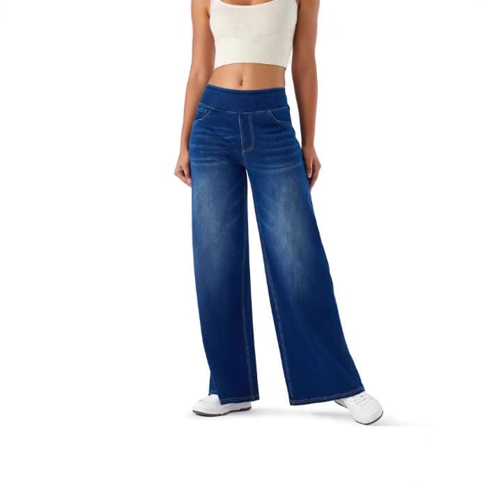 Cross-border Wholesale for Europe and America AliExpress Stretch Jeans Women BAGGY High Waist Straight Wide Leg Denim Pants
