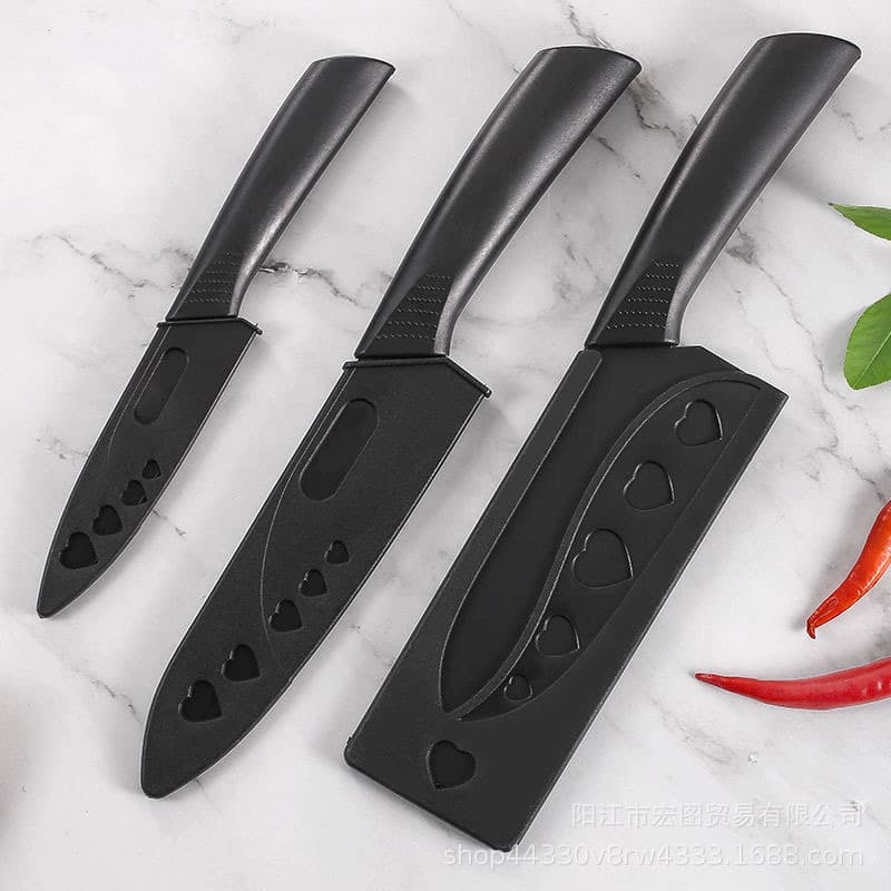 Black fruit knife household kitchen knife black blade three-piece set gift knife kitchen knife set black steel kitchen knife