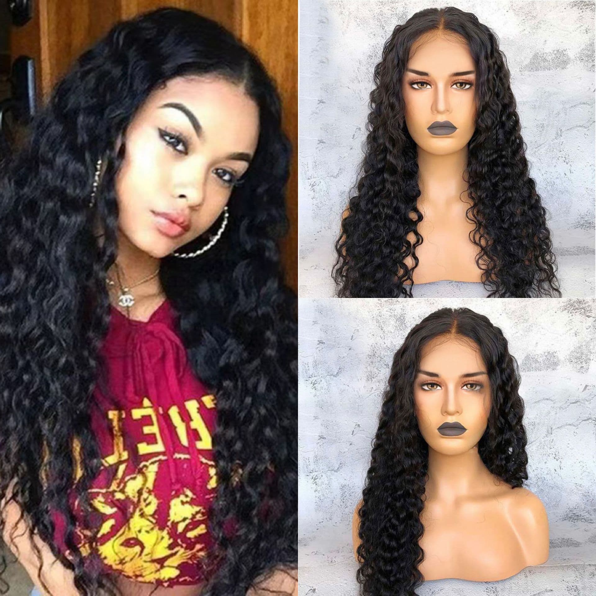 European and American wigs African small curly hair 13*4 front lace center parted small curls long curly hair chemical fiber high temperature silk headgear wholesale