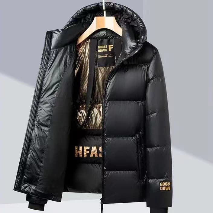 Black Gold Down Coat for Men and Women New · Hooded Winter High-End Clearance Thickened Couple Outerwear Processing Coat