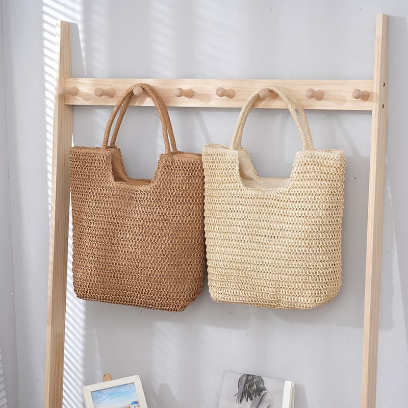 Hand-woven cotton rope handbag, simple women's bag, retro literary style woven women's shoulder bag, forest style holiday woven bag