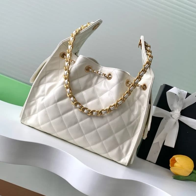 in stock Chanel Style Drawstring Hobo Hippy Bag Rhombic Chain Bucket Bag 2025 New All-match Crossbody Underarm Bag