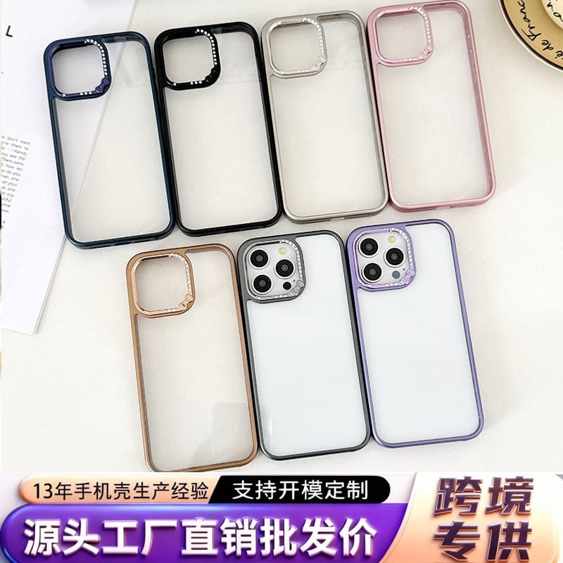 Foreign trade Zhenyao acrylic bow iPhone17 mobile phone case all-inclusive anti-fall lens frame 16 with diamonds 15 transparent