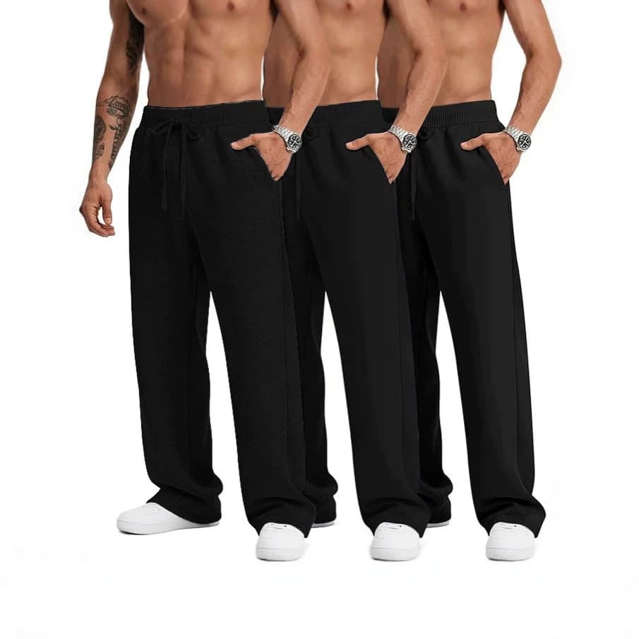 Amazon US Hot Selling 3-Pack Men's Joggers with Drawstring Elastic Waist Solid Color Plus Size Long Pants