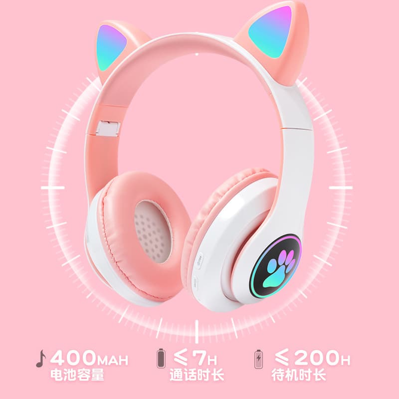 Youth Gift Glowing Cat Ears 3D Sound Cute Cat Paw Cool Over-Ear Bluetooth Headphones Gaming Headset