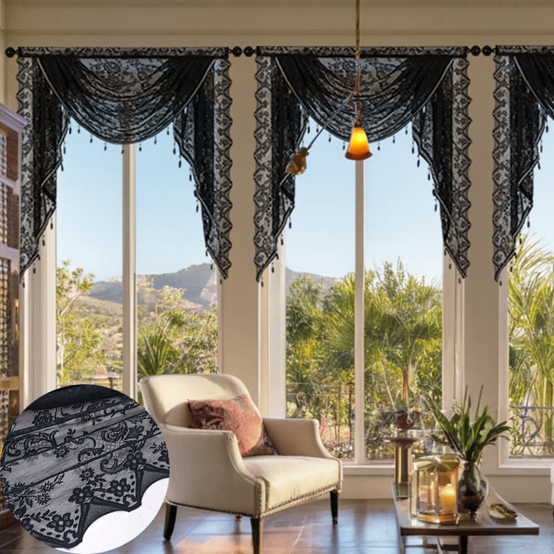 New Lace Curtain Valance with Rod Pocket, Fine Knit Mesh Wave Valance, American Style Valance, Factory Direct for Cross-Border E-Commerce