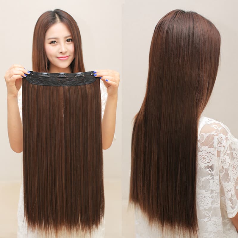 Factory wholesale, one-piece five-card hair extension, medium-length matte high-temperature silk straight hair extension, long straight hair.