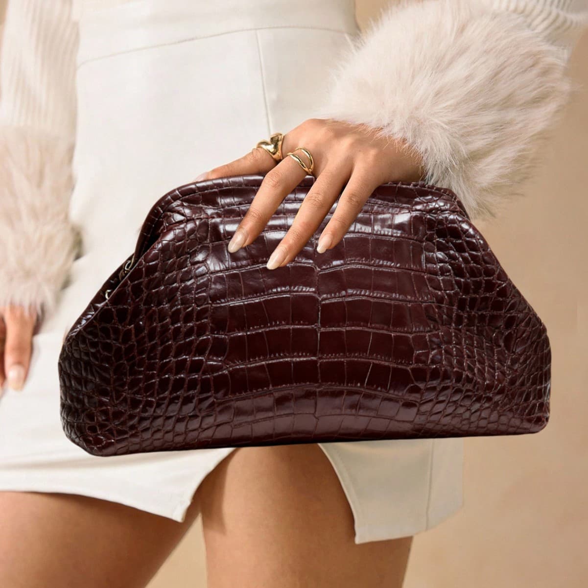 Cross-border new model brown light luxury evening bag women's clutch bag wallet elegant temperament luxury high-end dress bag