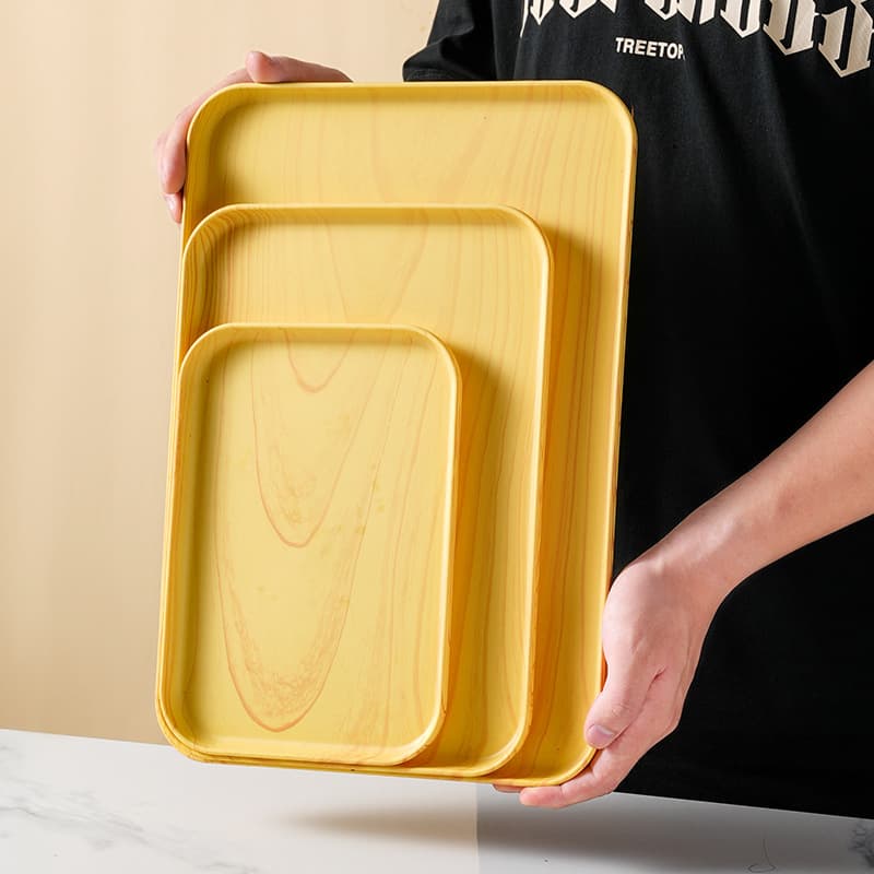Wood grain imitation plastic rectangular tea tray, dining plate, household cup holder, café cake wooden plate