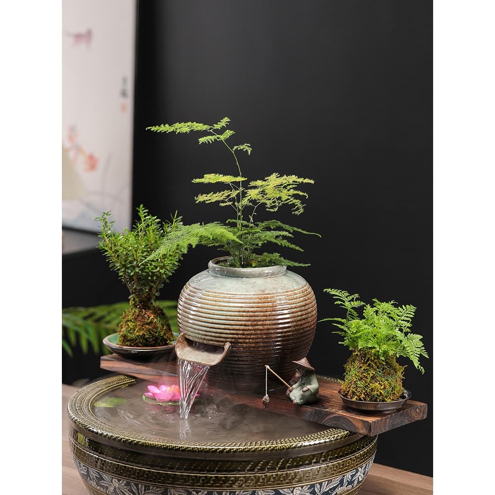 Fish tank landscaping, flowing water landscape, waterfall, water circulation, clay pot, outdoor courtyard fish pond, water tank filter ornaments, complete set